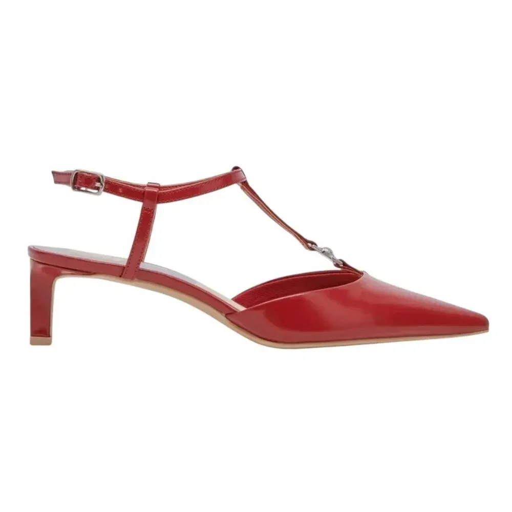 Dolce Vita Red Pointed T-Strap Low Heel Pumps